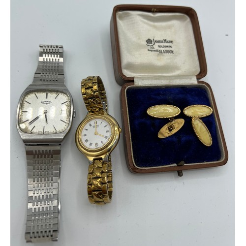 973 - A gentleman’s Rotary wristwatch, a ladies Seiko wristwatch and a pair of cuff links in vintage box.