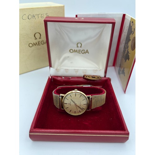 972 - A 1970 nine carat gold cased gentleman’s Omega  wristwatch on stainless steel strap. This is complet... 