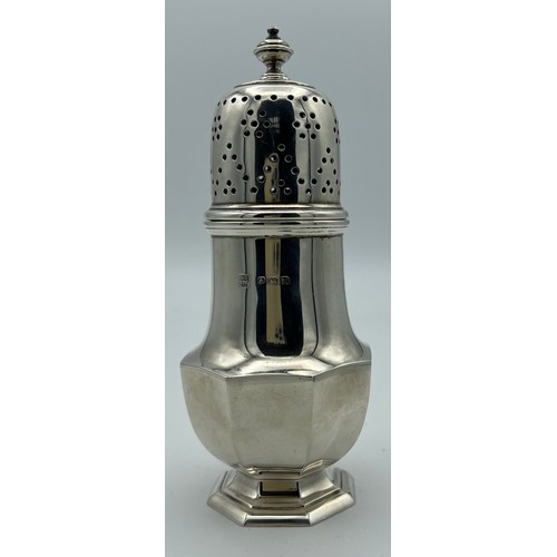 720 - Silver sugar sifter Birmingham 1936. Weight 156 gm. 14cm height. Maker Hawksworth Eyre and Co.