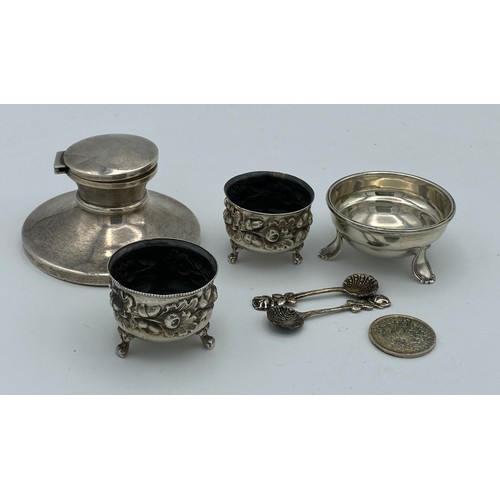 727 - Various silver to include two silver salts embossed with acorns and leaves London 1897 makers mark r... 