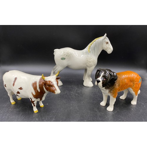 326 - Beswick comprising: Ayrshire bull Whitehall Mandate Champion', a grey dappled shire horse 21.5cm h a... 