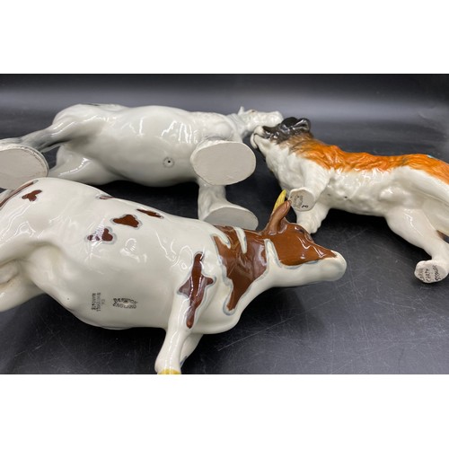 326 - Beswick comprising: Ayrshire bull Whitehall Mandate Champion', a grey dappled shire horse 21.5cm h a... 