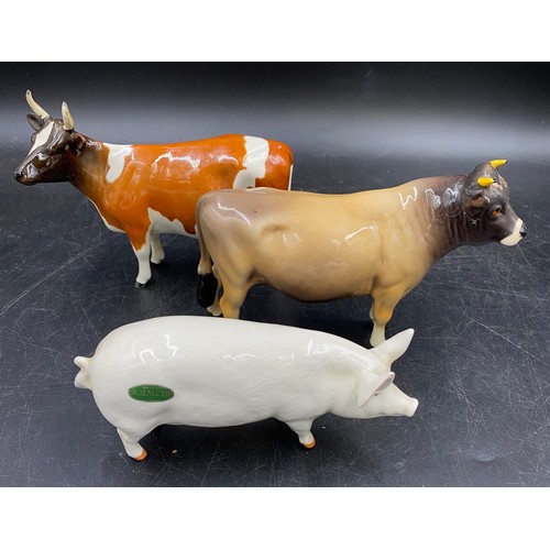 325 - Five pieces of Beswick to include CH. Dunsley Coyboy (Jersey cow), CH. Ickham Bessie (Ayrshire cow),... 