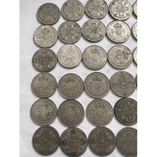 641 - A collection of pre 1946 One Florin and Two Shilling coins. Two coins pre 1919 548.8gm.