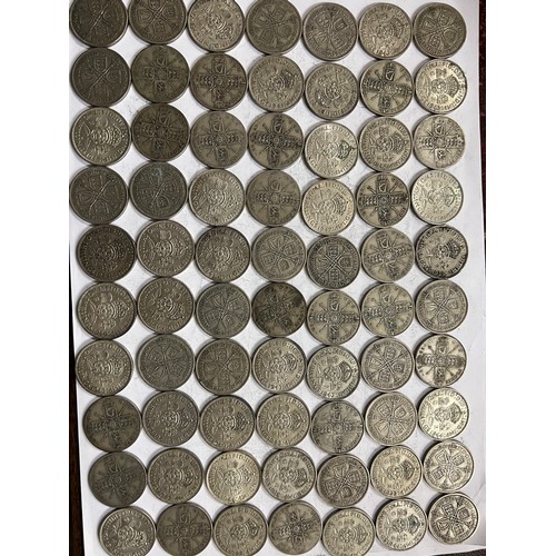 642 - A collection of pre 1946 One Florin and Two Shilling coins. 784.3gm.