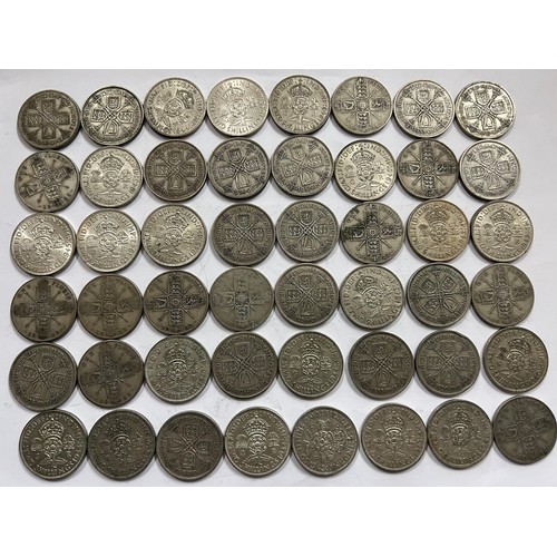 643 - A collection of pre 1946 One Florin and Two Shilling coins. 537.5gm.