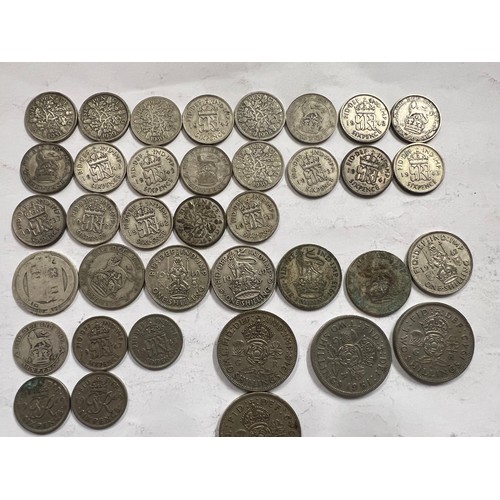 645 - Coins to include mostly pre 1947 Sixpences, One Shillings and post 1947 Two Shillings.