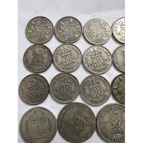 645 - Coins to include mostly pre 1947 Sixpences, One Shillings and post 1947 Two Shillings.