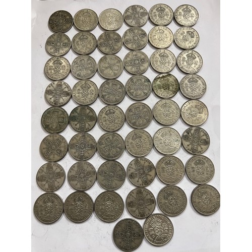 651 - A collection of pre 1946 One Florin and Two Shilling coins. 559.2gm.