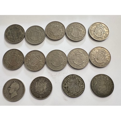 656 - A collection of 14 Half Crowns, dates include 1948, 1895, 1926, 1920, 1825.