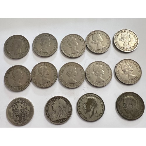 656 - A collection of 14 Half Crowns, dates include 1948, 1895, 1926, 1920, 1825.