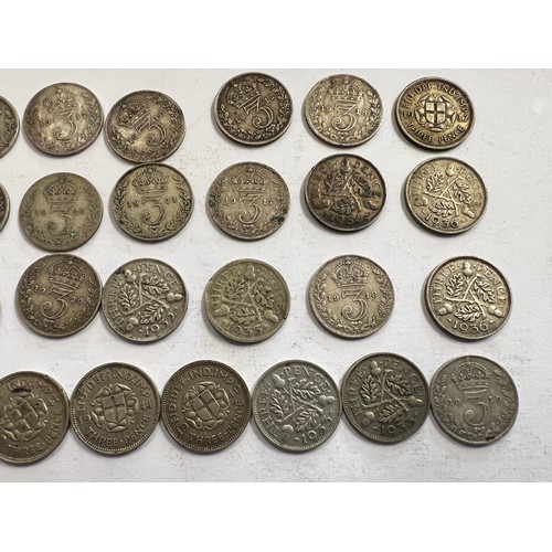 657 - A collection of threepence and one shilling pieces, threepences dating from 1873 to 1941. 24 pre 191... 