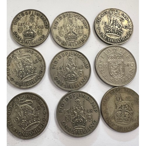 657 - A collection of threepence and one shilling pieces, threepences dating from 1873 to 1941. 24 pre 191... 