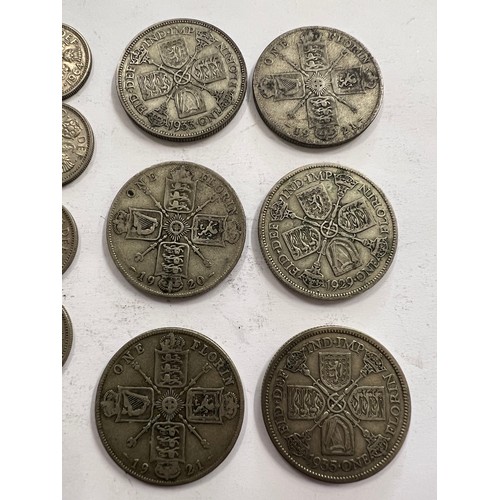 658 - Sixpence pieces x 21, An 1843 Victoria Half Farthing, x 6 One Florin coins to include 1921 x 2, 1920... 