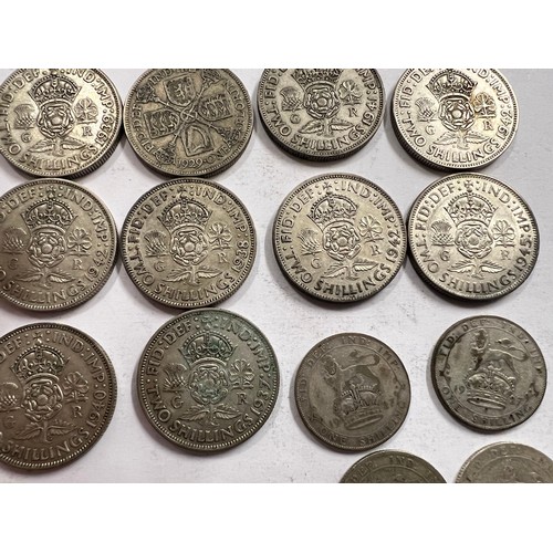 661 - A selection of coins to include Two Shillings 1929- 1944, One Shillings, 4 pre 1946, sixpences pre 1... 