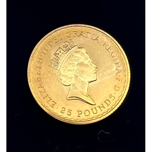 639 - British 1/4 oz fine gold 25 pounds coin dated 1987.