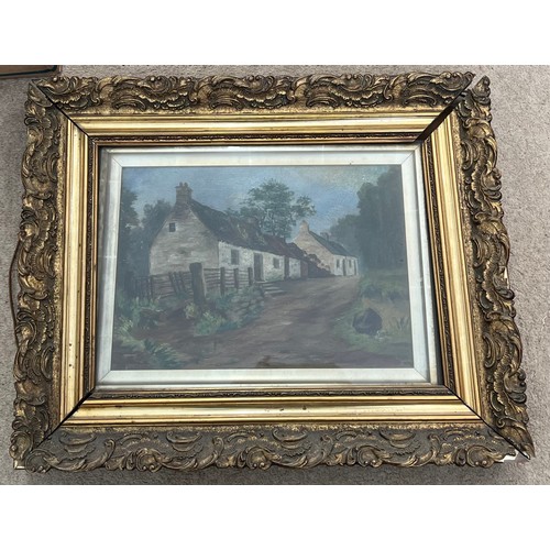 1573 - Oil on canvas, Burns Cottage Ayr before alteration. In gilt frame. 24 x 34cm. Signed indistinctly lo... 