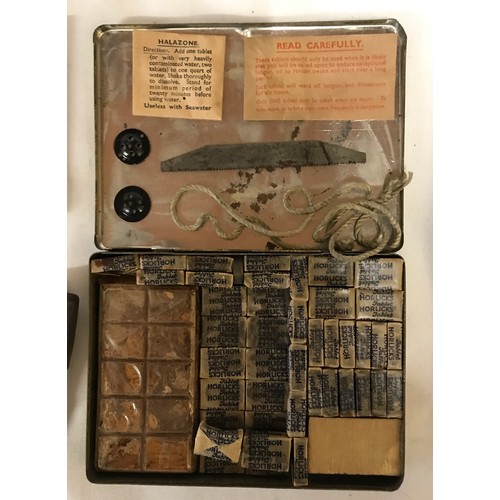 1200 - A WWII RAF silk escape map of France along with a tin containing buttons, halzone, horlicks tablets,... 