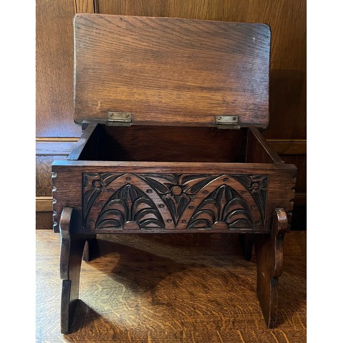 89 - Small oak stool with lift up lid.  52 x 24 x 38cm h