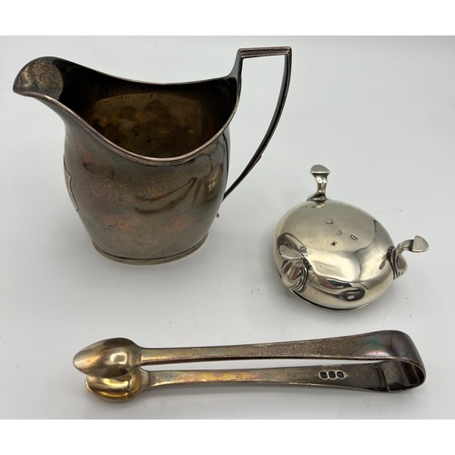 733 - Georgian silver to include cream jug London 1802, maker Peter and Ann Bateman, salt, marks rubbed an... 