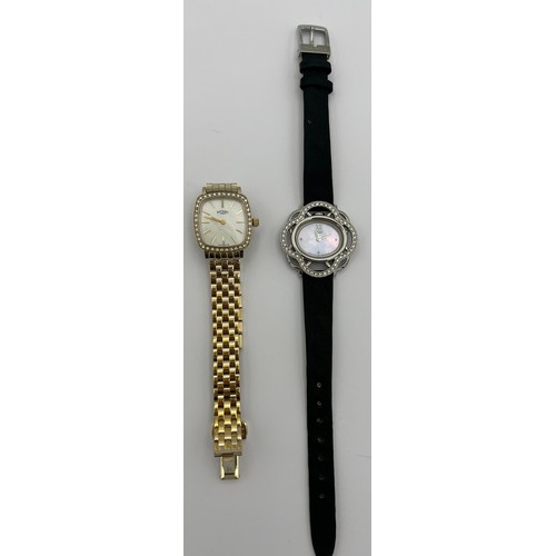 987 - Three ladies wristwatches. Rotary with mother of pearl face, diamond set bezel and stainless steel b... 