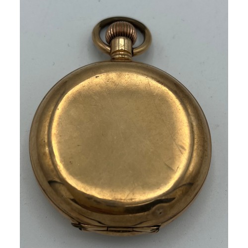 989 - Gold plated hunter pocket watch. 5cm diameter. Thomas Russell and son Liverpool. White enamel dial w... 