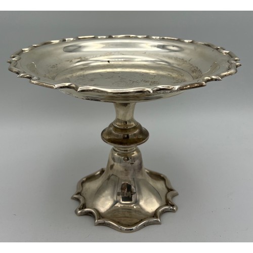 738 - Silver tazza Sheffield 1908, maker Walker and Hall. Weight 593 gm. Height 15cm. Diameter 21cm.