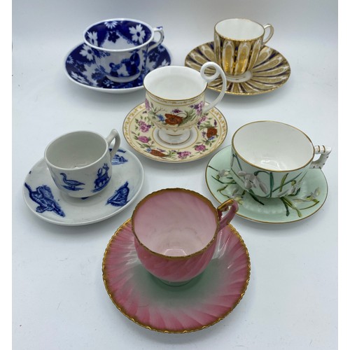 351 - Collection of 6 cups and saucers to include two Royal Worcester, one decorated with snowdrops which ... 