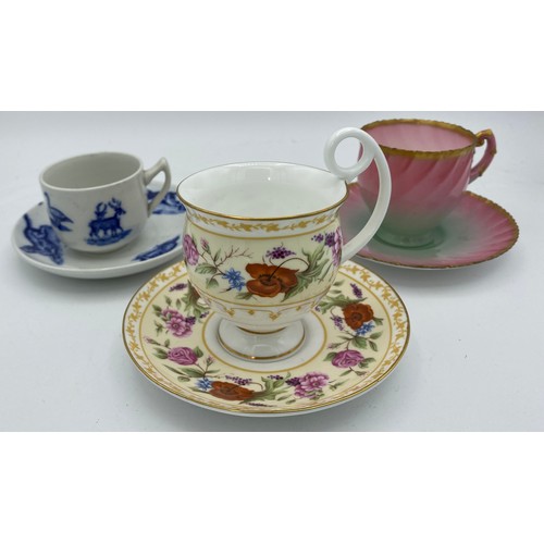 351 - Collection of 6 cups and saucers to include two Royal Worcester, one decorated with snowdrops which ... 