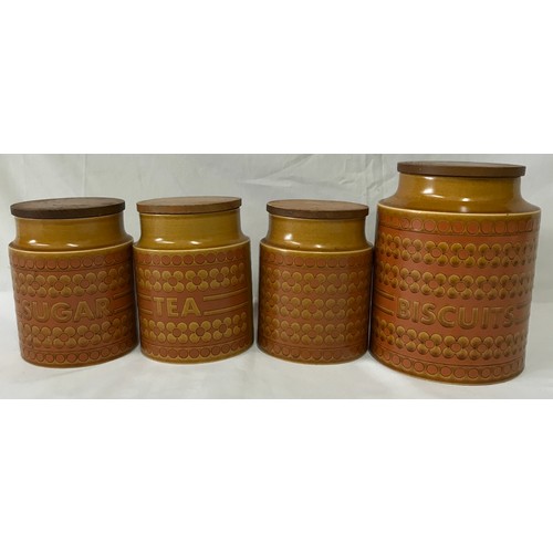 346 - Four Hornsea Pottery Storage Jars to include one blank, Biscuits 20 h x 15.5cm diameter, Sugar and T... 