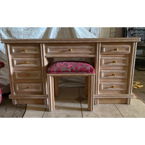 120 - Contemporary dressing table and stool 147 x 57 x 79cm.