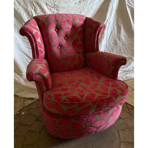 121 - Upholstered armchair red/grey height to back 84cm.