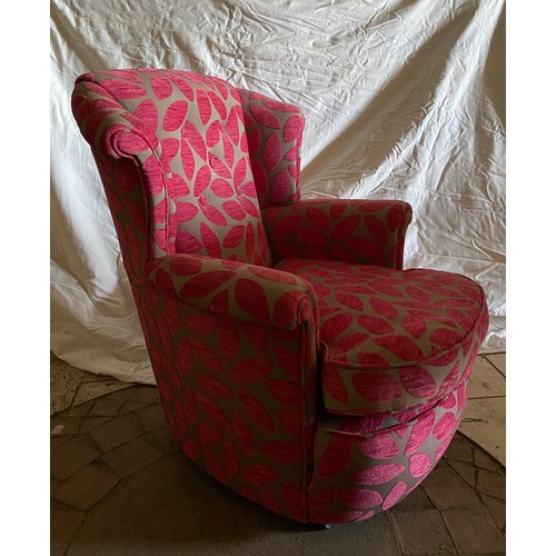 121 - Upholstered armchair red/grey height to back 84cm.