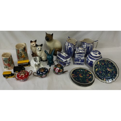 258 - Ceramics to include Rington's blue and white teapot, 2 x jugs 16cm h, ginger jar and 2 other Rington... 