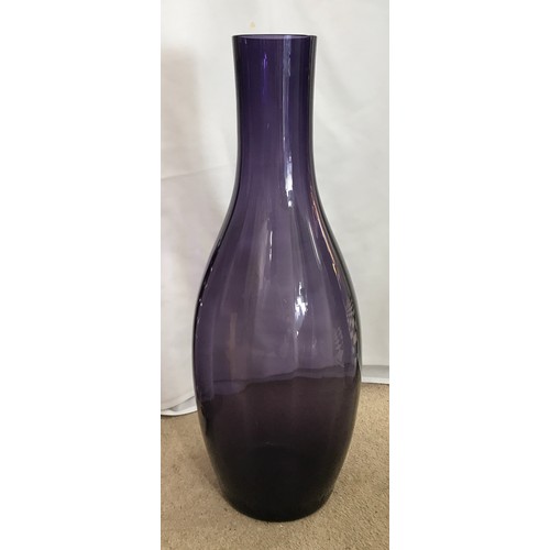 402 - Tall purple glass vase 60cm h with fluted sides.