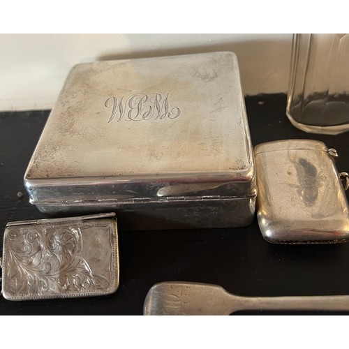 783 - Hallmarked silver to include three silver topped glass jars, vesta case, stamp holder, salt and must... 