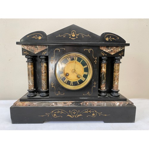 1170 - A 19thC black slate and marble mantel clock by Japy Freres. 29.5 h x 38cm w.