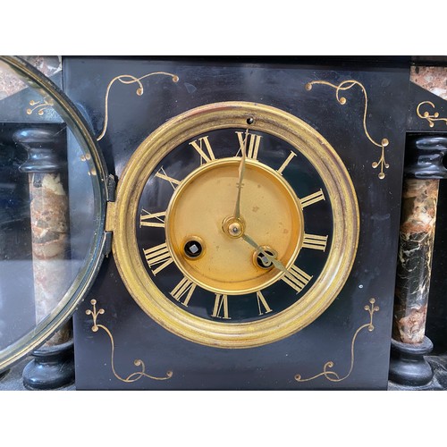 1170 - A 19thC black slate and marble mantel clock by Japy Freres. 29.5 h x 38cm w.