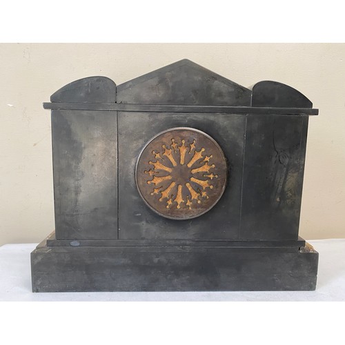 1170 - A 19thC black slate and marble mantel clock by Japy Freres. 29.5 h x 38cm w.