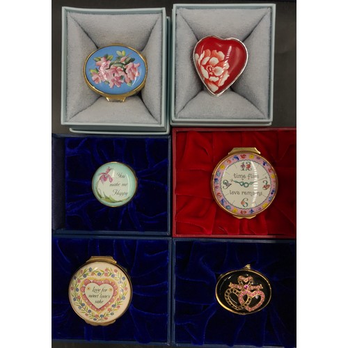 446 - Eight Halcyon Days enamel pill boxes, St Valentine's Day 1989, time flies love remains, Rosaline, Ca... 