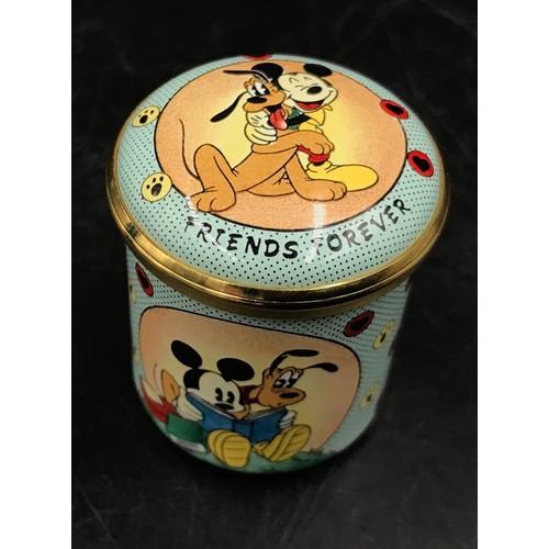 450 - Four Halcyon Days enamel pill boxes to include Disney 'Friends for Ever' 1998 together with Royal Wo... 