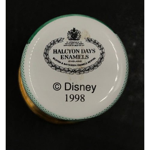 450 - Four Halcyon Days enamel pill boxes to include Disney 'Friends for Ever' 1998 together with Royal Wo... 