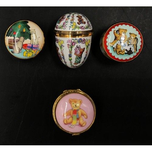 450 - Four Halcyon Days enamel pill boxes to include Disney 'Friends for Ever' 1998 together with Royal Wo... 