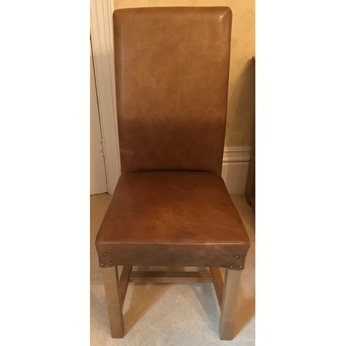 108 - Six Oak dining chairs, with leather seats, and 2 matching leather dining chairs height floor to top ... 