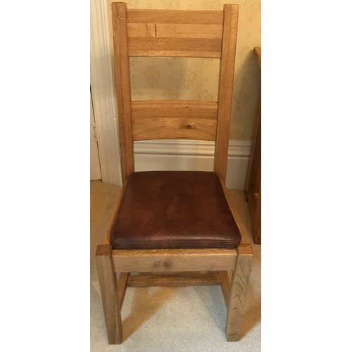 108 - Six Oak dining chairs, with leather seats, and 2 matching leather dining chairs height floor to top ... 