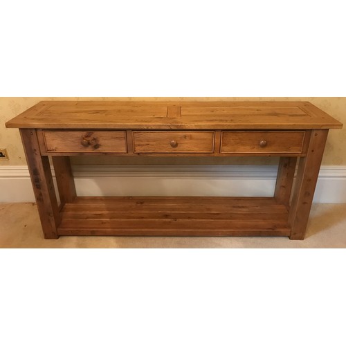 109 - Oak side table with 3 drawers 82 x 180.5 x 45.5cm w.