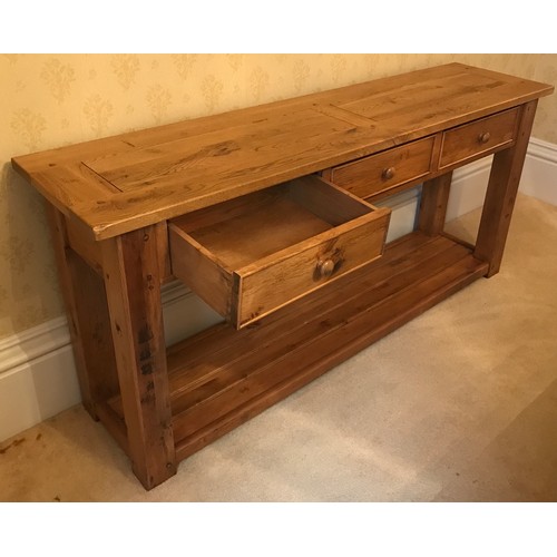 109 - Oak side table with 3 drawers 82 x 180.5 x 45.5cm w.