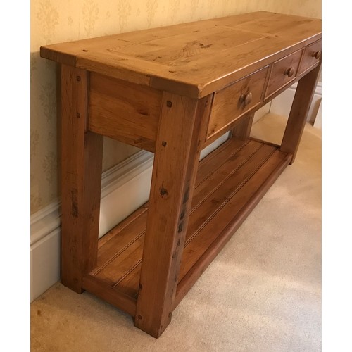 109 - Oak side table with 3 drawers 82 x 180.5 x 45.5cm w.