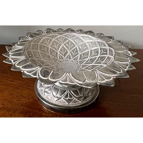 778 - An Indian white metal engraved dish. 99gm.