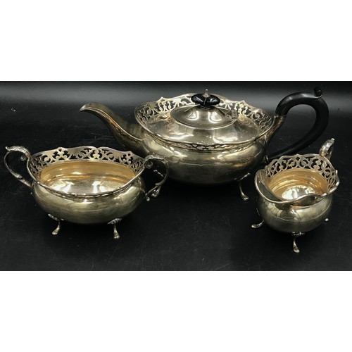 779 - A G Bryan & Co silver tea service comprising milk jug, sugar bowl and tea pot, Birmingham 1937 weigh... 